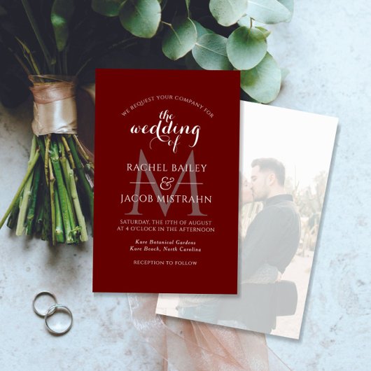 Eenvoudig Monogram donker Rood Foto Weduwschap