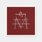 Eenvoudig Monogram Donkerrood Kerstmis Bruiloft Servet (Voorkant)