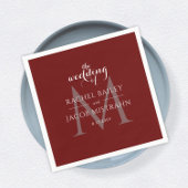 Eenvoudig Monogram Donkerrood Kerstmis Bruiloft Servet