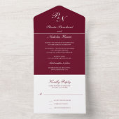 Eenvoudig Monogram Elegant Burgundy Wedding All In One Uitnodiging (Binnen)