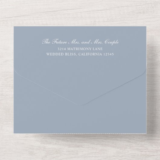 Eenvoudig Monogram Elegant Dusty Blue Wedding All In One Uitnodiging (Achterkant)