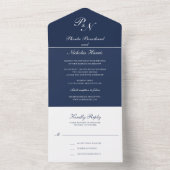 Eenvoudig Monogram Elegant Navy Blue Wedding All In One Uitnodiging (Binnen)