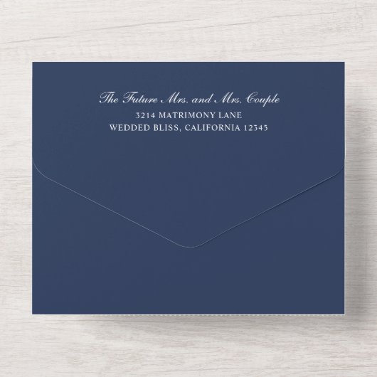 Eenvoudig Monogram Elegant Navy Blue Wedding All In One Uitnodiging (Achterkant)