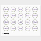 Eenvoudig Monogram Elegant Paarse Bloemen Bruiloft Ronde Sticker (Vel)