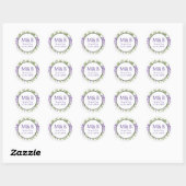 Eenvoudig Monogram Elegant Paarse Bloemen Bruiloft Ronde Sticker (Vel)