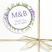 Eenvoudig Monogram Elegant Paarse Bloemen Bruiloft Ronde Sticker