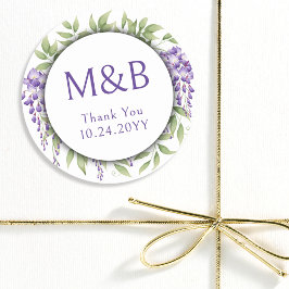Eenvoudig Monogram Elegant Paarse Bloemen Bruiloft Ronde Sticker