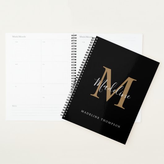 Eenvoudig monogram elegant zwart-witscript planner (Display)