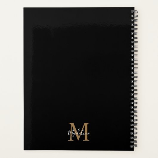 Eenvoudig monogram elegant zwart-witscript planner (Achterkant)