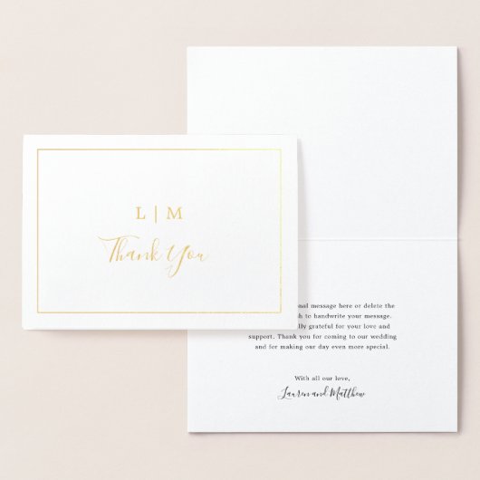 Eenvoudig Monogram Elegante bruiloft Dank u Folie Kaarten (Display)