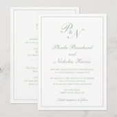 Eenvoudig monogram elegante sage in één bruiloft kaart (Voorkant / Achterkant)