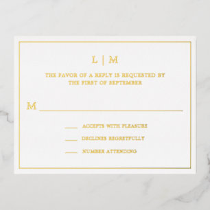Eenvoudig Monogram Elegante Trouwband RSVP Folie Uitnodiging Briefkaart