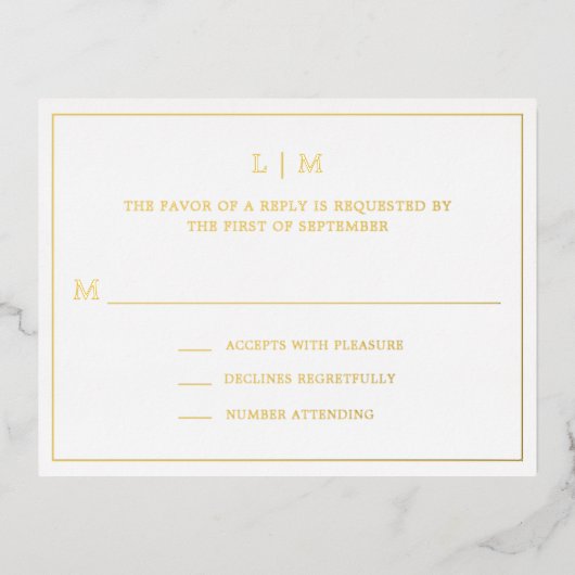 Eenvoudig Monogram Elegante Trouwband RSVP Folie Uitnodiging Briefkaart (Voorkant)
