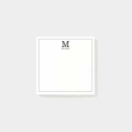 Eenvoudig monogram familienaam zwart-wit post-it® notes (Voorkant)