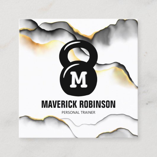 Eenvoudig Monogram Fitness Coach Vierkante Visitekaartje (Voorkant)