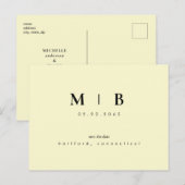 Eenvoudig Monogram Geel Huwelijk Sla de Datum op Briefkaart (Voorkant / Achterkant)