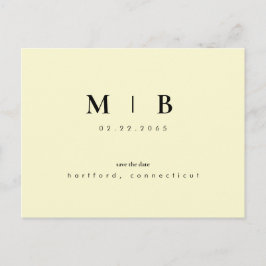 Eenvoudig Monogram Geel Huwelijk Sla de Datum op Briefkaart
