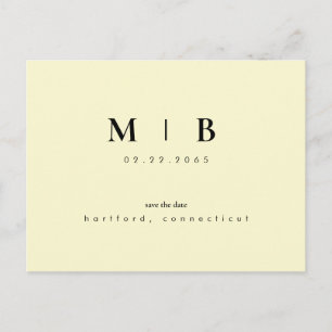 Eenvoudig Monogram Geel Huwelijk Sla de Datum op Briefkaart
