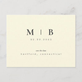 Eenvoudig Monogram Geel Save the Date Bruiloft Briefkaart