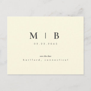 Eenvoudig Monogram Geel Save the Date Bruiloft Briefkaart