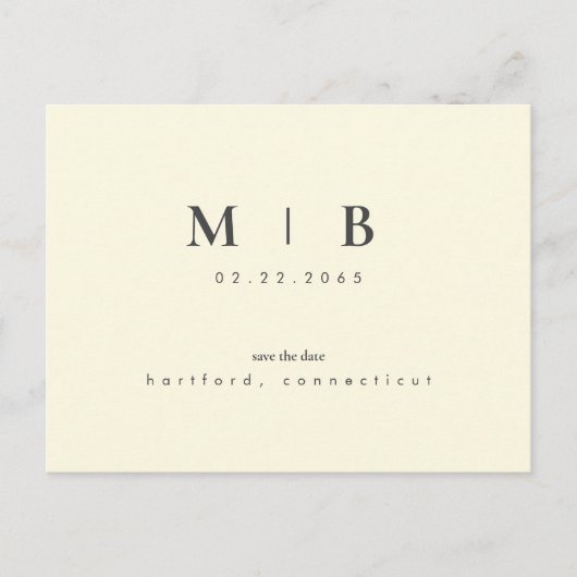 Eenvoudig Monogram Geel Save the Date Bruiloft Briefkaart (Voorkant)