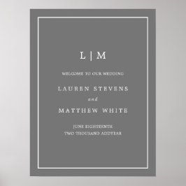 Eenvoudig Monogram grijs Elegant Welkomsthuwelijk Poster