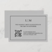 Eenvoudig Monogram Grijs QR Code Bruiloft RSVP Kaa Bedankkaart (Voorkant / Achterkant)