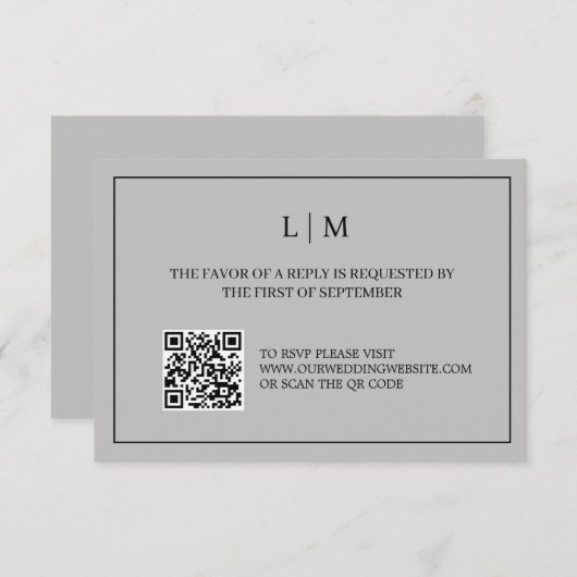 Eenvoudig Monogram Grijs QR Code Bruiloft RSVP Kaa Bedankkaart (Voorkant / Achterkant)