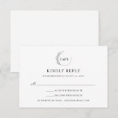 Eenvoudig Monogram Halve Krans Minimale Bruiloft R RSVP Kaartje (Voorkant / Achterkant)