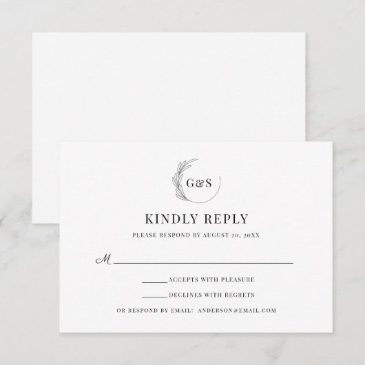 Eenvoudig Monogram Halve Krans Minimale Bruiloft R RSVP Kaartje (Voorkant / Achterkant)