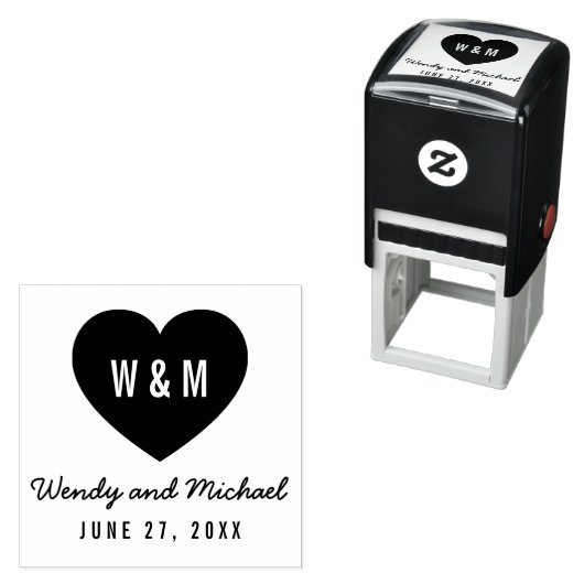 Eenvoudig monogram hartpaar sparen de Datum bruilo Zelfinktende Stempel (In situ)