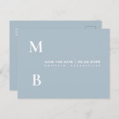 Eenvoudig Monogram Icy Blue Bruiloft Save the Date Briefkaart (Voorkant / Achterkant)