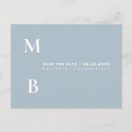 Eenvoudig Monogram Icy Blue Bruiloft Save the Date Briefkaart