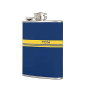 Eenvoudig monogram in donkerblauw en geel heupfles (Links)