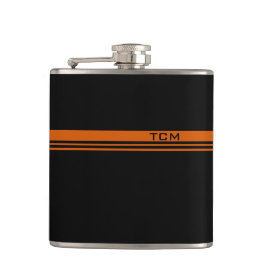 Eenvoudig monogram in Oranje en zwart Heupfles