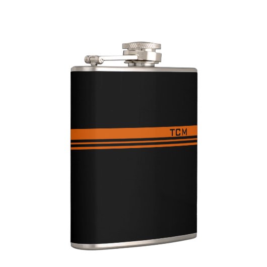 Eenvoudig monogram in Oranje en zwart Heupfles (Rechts)