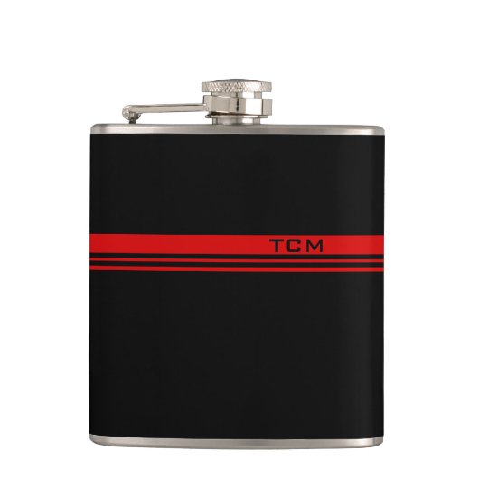 Eenvoudig monogram in rood en zwart heupfles (Voorkant)