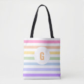 Eenvoudig monogram in witte cirkel pastel regenboo tote bag (Voorkant)