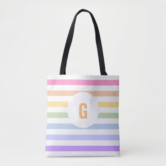 Eenvoudig monogram in witte cirkel pastel regenboo tote bag (Voorkant)