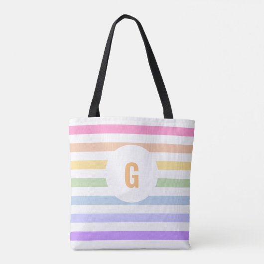 Eenvoudig monogram in witte cirkel pastel regenboo tote bag (Achterkant)