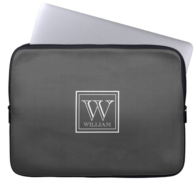 Eenvoudig Monogram Initiaal en Naam Laptop Sleeve (Voorkant)