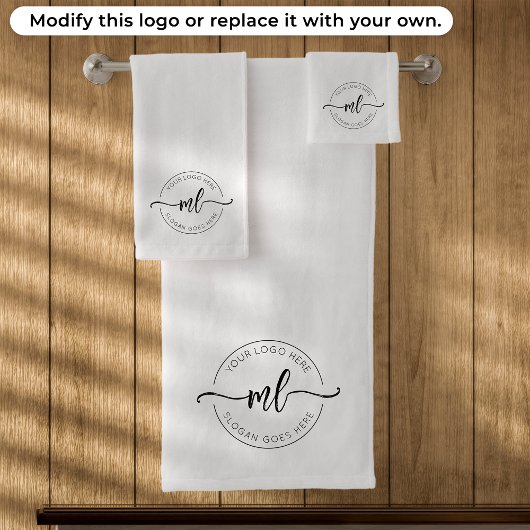 Eenvoudig monogram initiaal logo zwart en wit bad handdoek