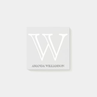 Eenvoudig Monogram Initiaal Naam White Grey 3x3 Post-it® Notes