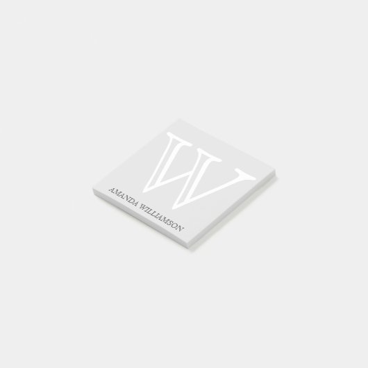 Eenvoudig Monogram Initiaal Naam White Grey 3x3 Post-it® Notes (Schuin)