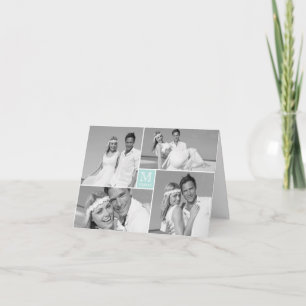Eenvoudig monogram Kader 4 Multifoto Moderne bruil Bedankkaart