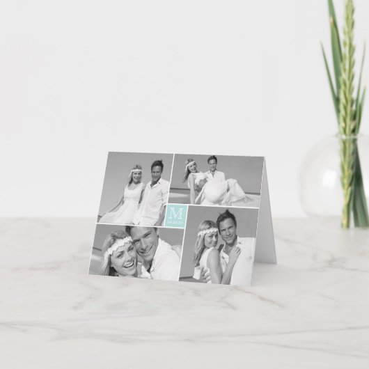 Eenvoudig monogram Kader 4 Multifoto Moderne bruil Bedankkaart (Voorkant)