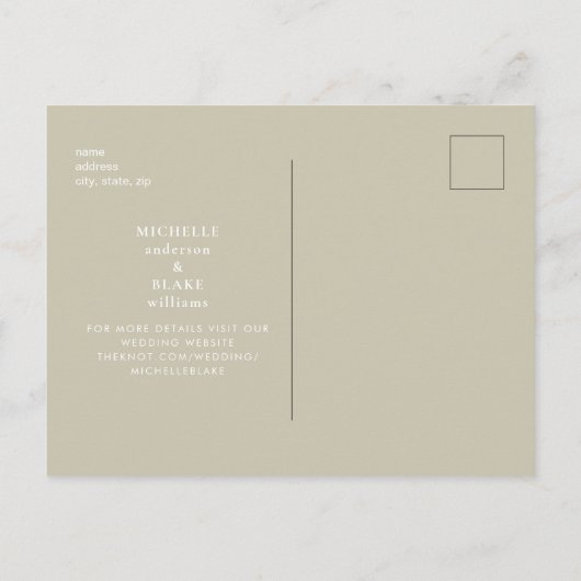 Eenvoudig Monogram Khaki Weddenschap redt de Datum Briefkaart (Achterkant)