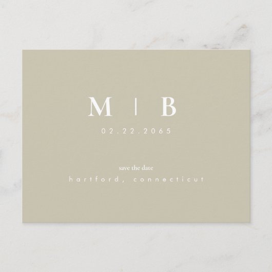 Eenvoudig Monogram Khaki Weddenschap redt de Datum Briefkaart (Voorkant)