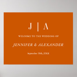 Eenvoudig Monogram Koppel Naam Verbrand Sinaasappe Poster