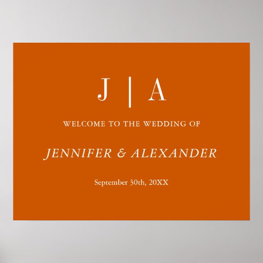 Eenvoudig Monogram Koppel Naam Verbrand Sinaasappe Poster (Voorkant)